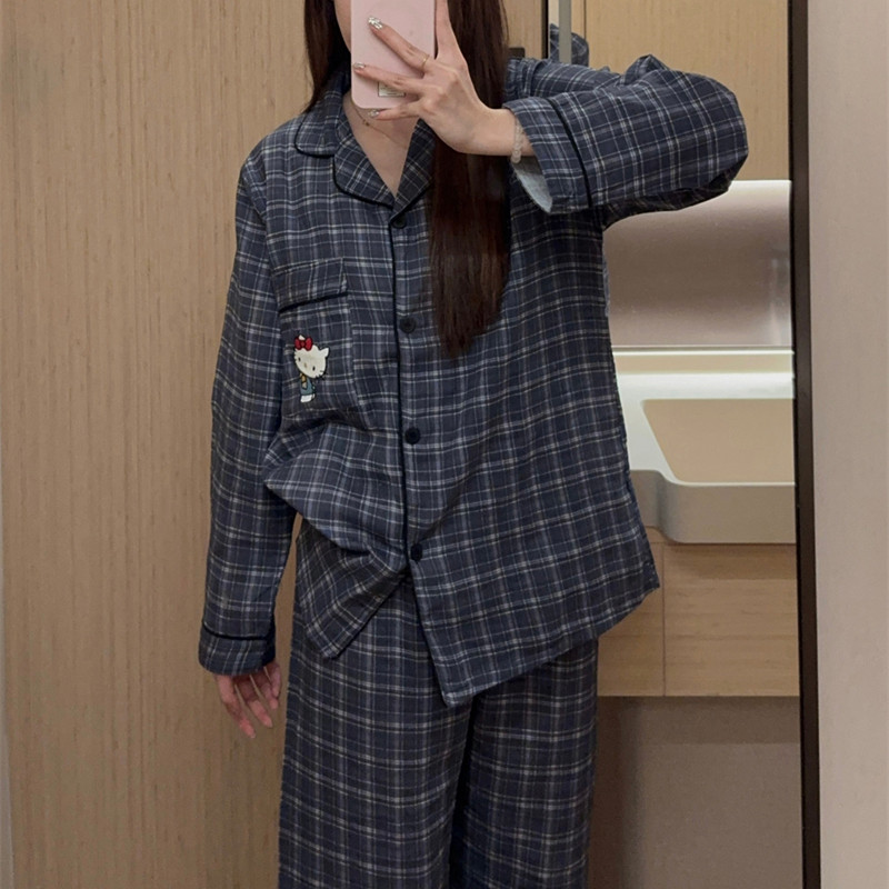 韩版可爱卡通HelloKitty纯棉睡衣女春秋季长袖长裤格子家居服套装,女士内衣/男士内衣/家居服,睡衣/家居服套装,淘宝优惠券,粉丝福利购,淘宝优惠卷