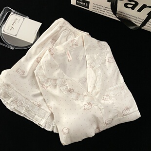 甜美蕾丝花边家居服 短裤 波点HelloKitty冰丝睡衣女夏季 带胸垫短袖