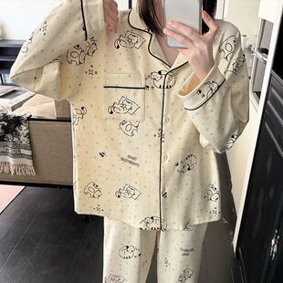 长裤 长袖 可外穿休闲舒适家居服 甜美可爱猫咪纯棉睡衣女春秋款 韩版
