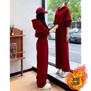 奥特莱斯大牌欧货清仓安可拉红运动套装卫衣阔腿裤时尚加绒两件套