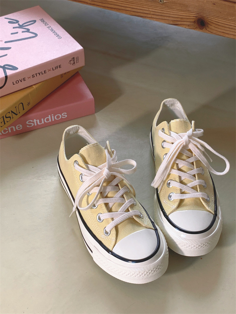 旺仔是条狗 温柔系~奶黄色1970s帆布鞋女2023新款百搭学生板鞋子