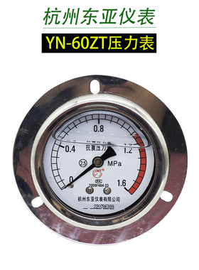 东亚仪表YN60ZT轴向带边耐震压力表1.6/2.5/6/4/1/10/25/40/60MPA