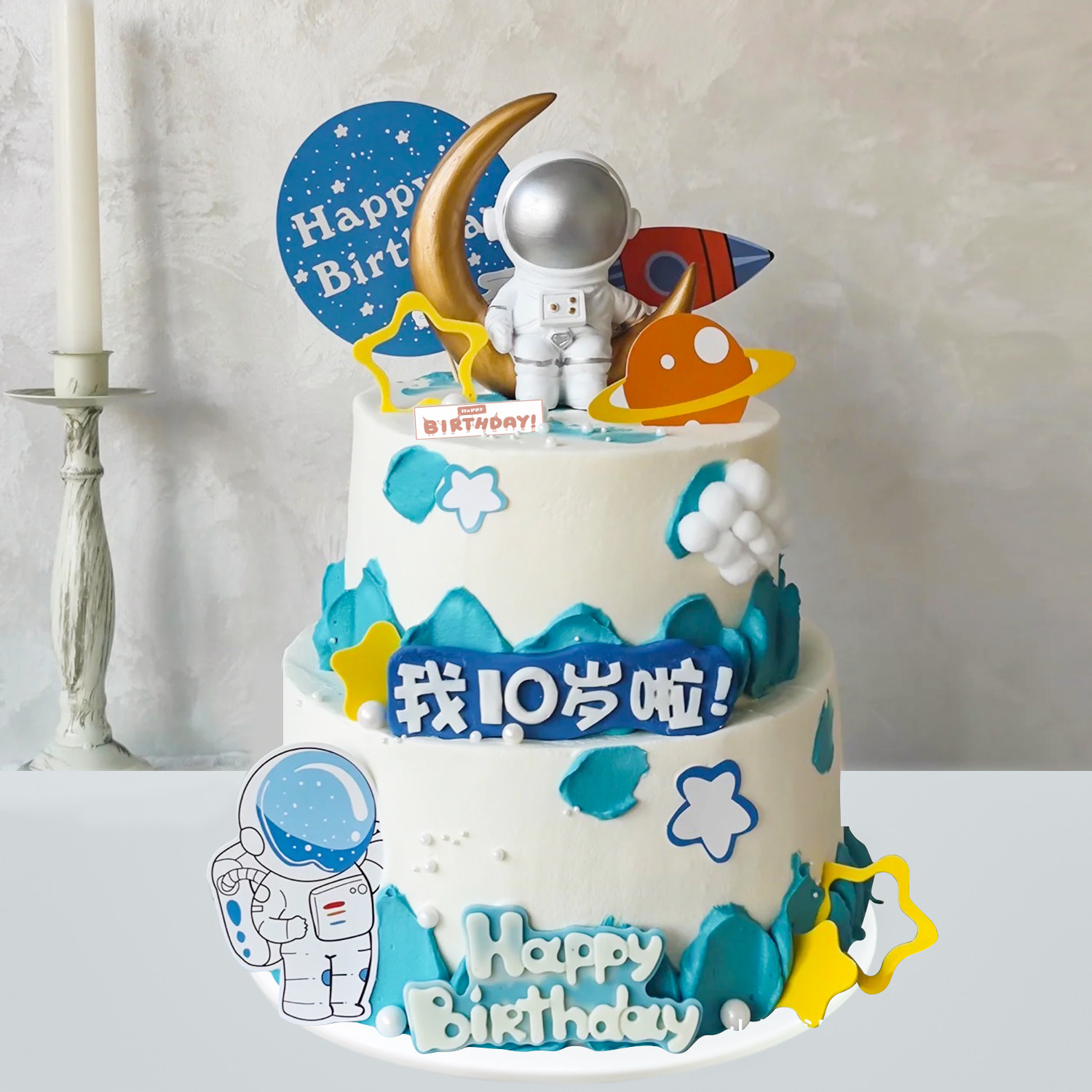 双层卡通太空蛋糕模型仿真2023新款网红生日可定制塑胶假橱窗样品