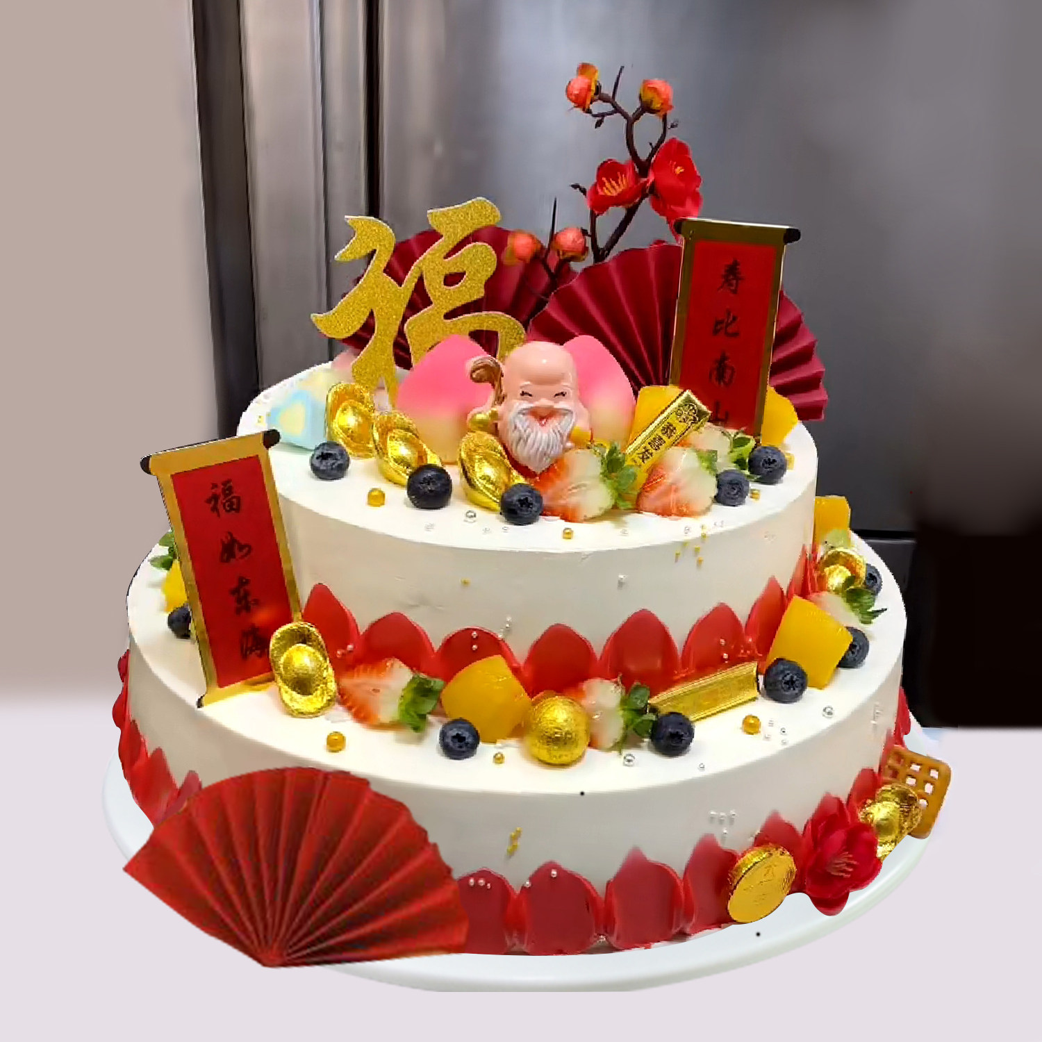 网红蛋糕模型仿真2025新款双层祝寿水果可定制塑胶假橱窗样品道具
