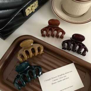 气质感酒红色鲨鱼夹中号后脑勺抓夹清新发夹新款韩国发抓发饰