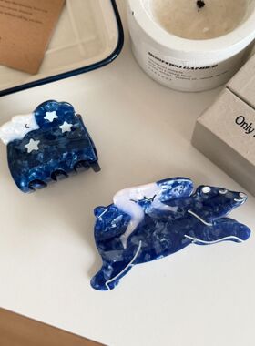 新款搞怪趣味少女抓夹艺术抽象绘画蓝色星星座女孩抓夹醋酸发夹女