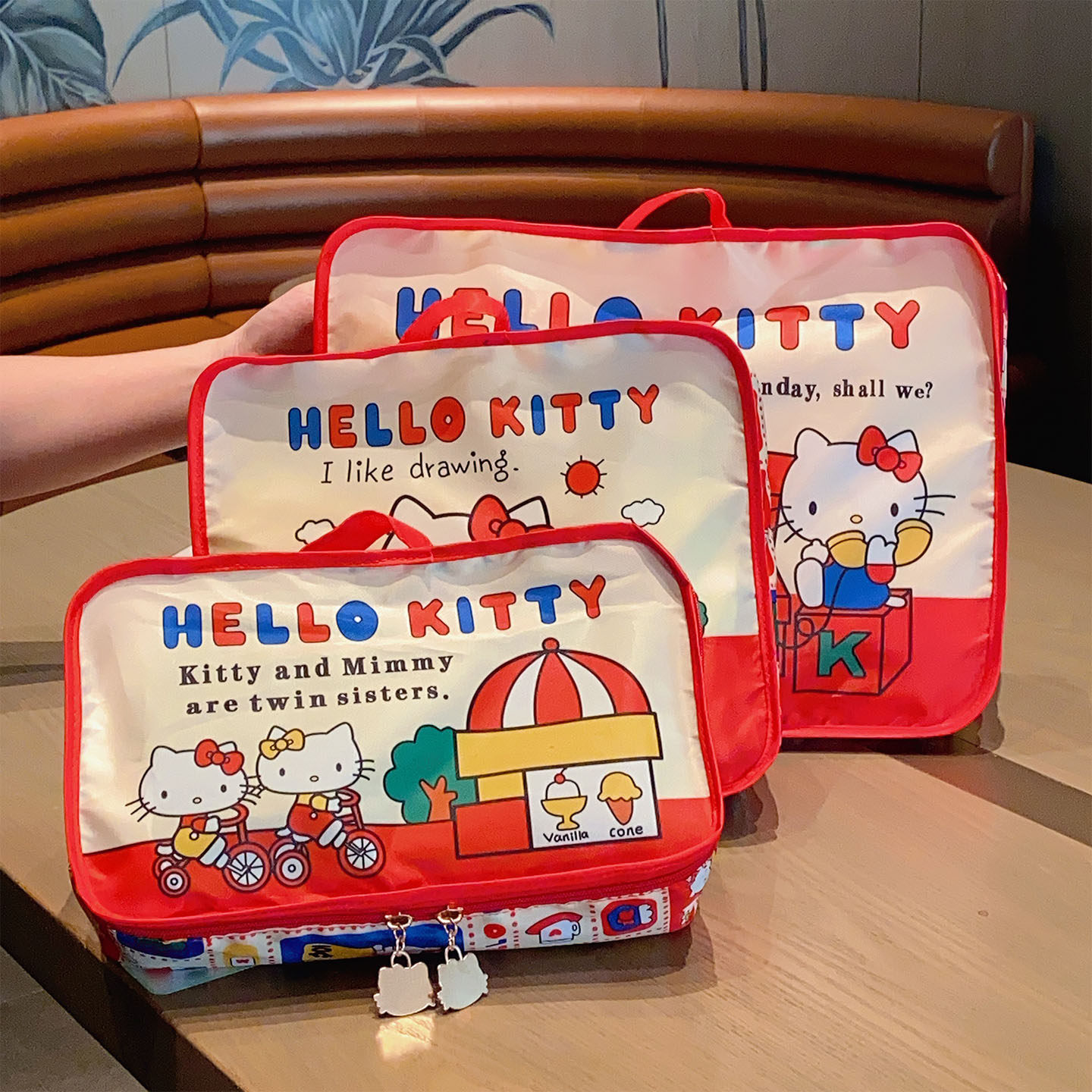 日系可爱猫咪卡通可折叠收纳袋旅行衣服整理袋行李箱分装包三件套