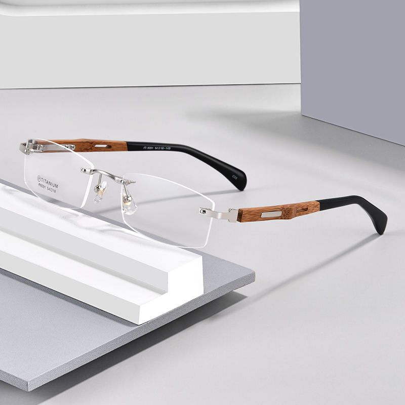 轻简木纹无框变色近视眼镜男