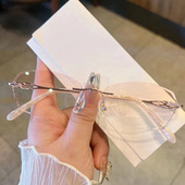 超轻时尚 切边无框眼镜近视女配度数无边框眼睛架防蓝光素颜显气质
