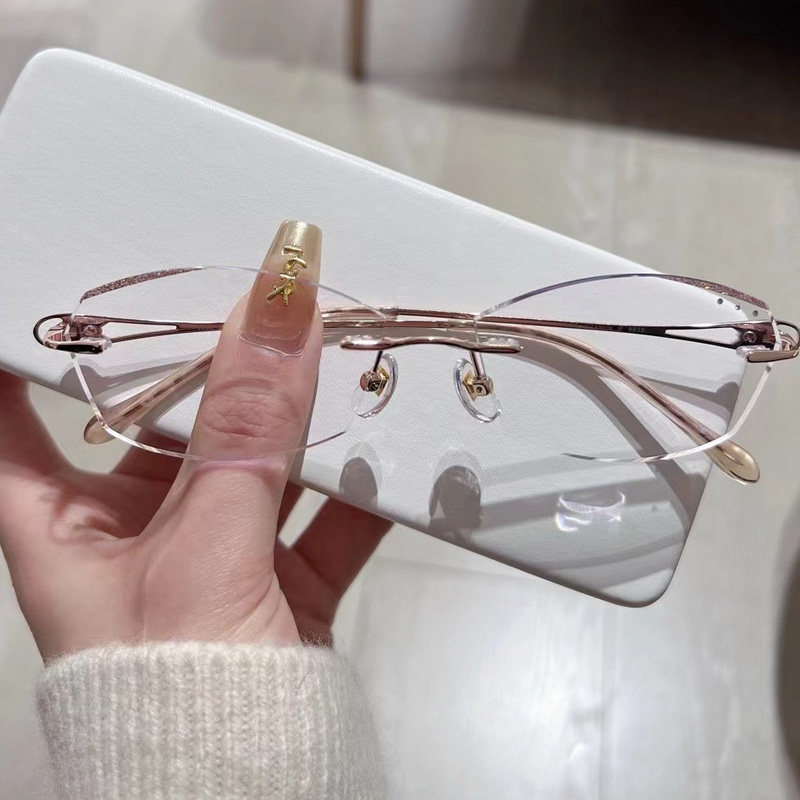 纯钛超轻无框切边眼镜近视女配镜可配有度数防蓝光护目无边框镜框