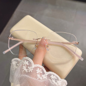 超轻纯钛无边框眼镜近视女配度数多边形框眼睛女防蓝光素颜显气质