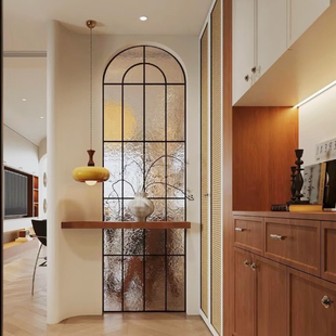 中古风法式复古拱形假窗水波纹玻璃屏风隔断客厅卫生间对门遮挡