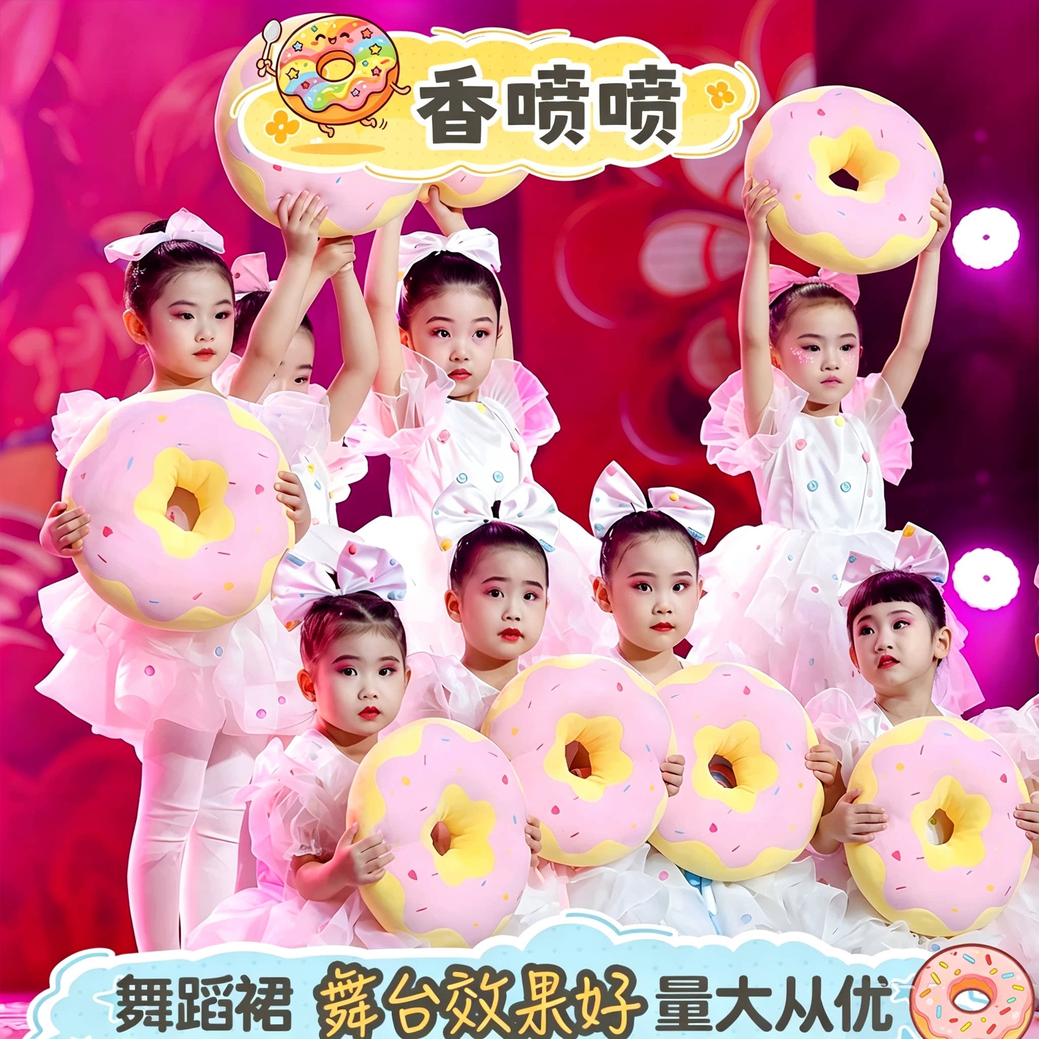 香喷喷儿童蓬蓬裙演出服幼儿园甜甜圈跳舞手拿道具女童可爱舞蹈服