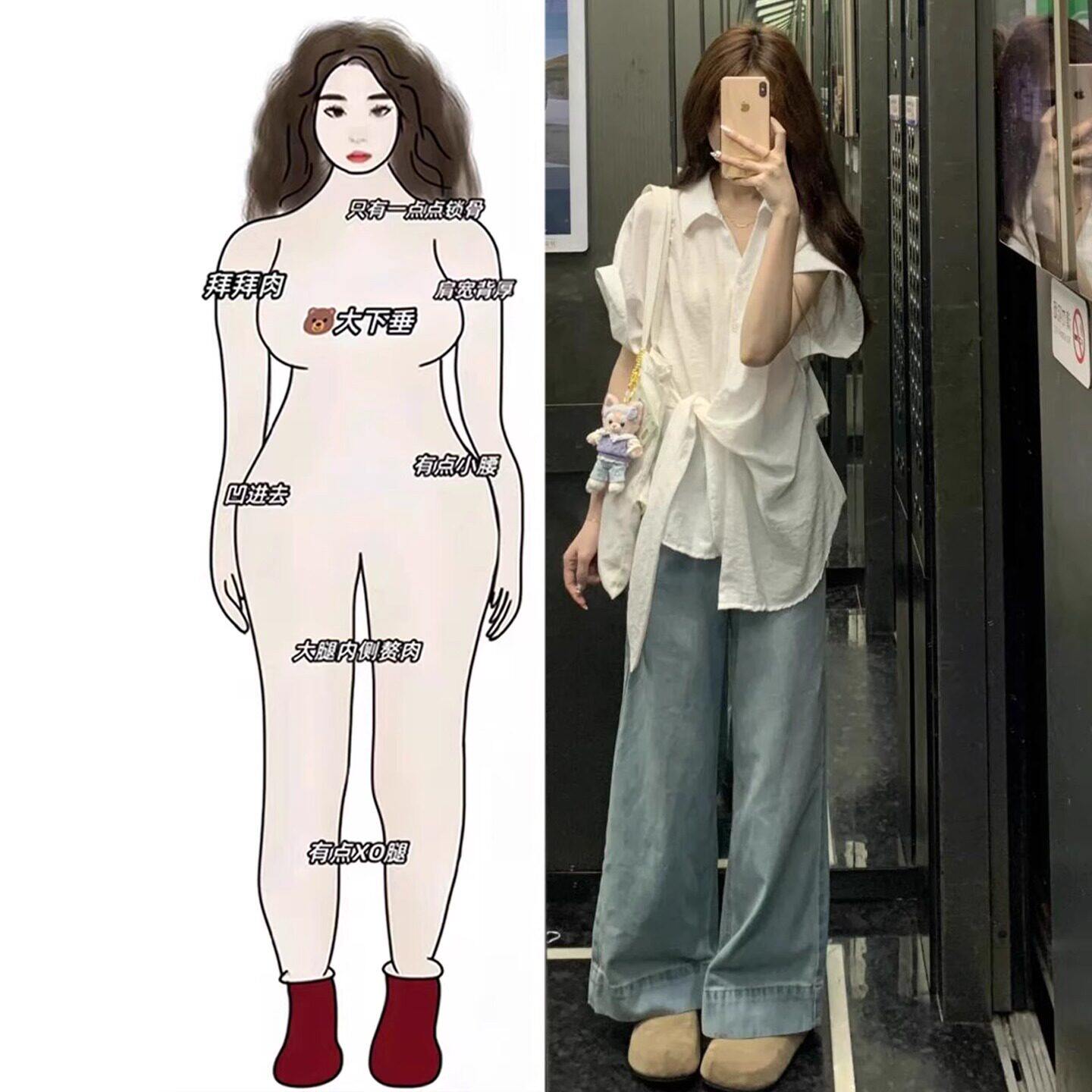 夏季穿搭一整套高级感韩系大码胖mm收腰短袖衬衫阔腿牛仔裤套装女