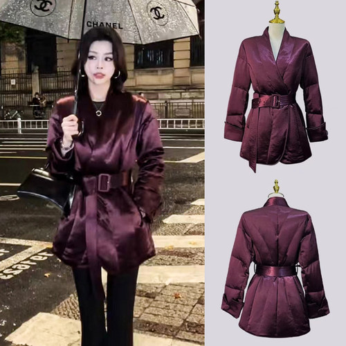 短款V领白鹅绒短款羽绒服小个子