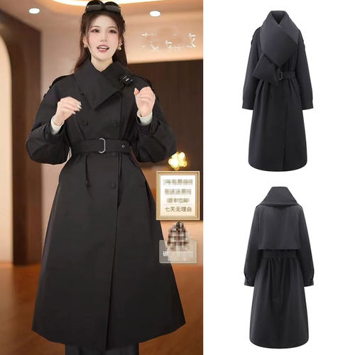 宋佳同款派克鹅绒羽绒服女中长款2025冬季新款风衣可脱卸围巾外套