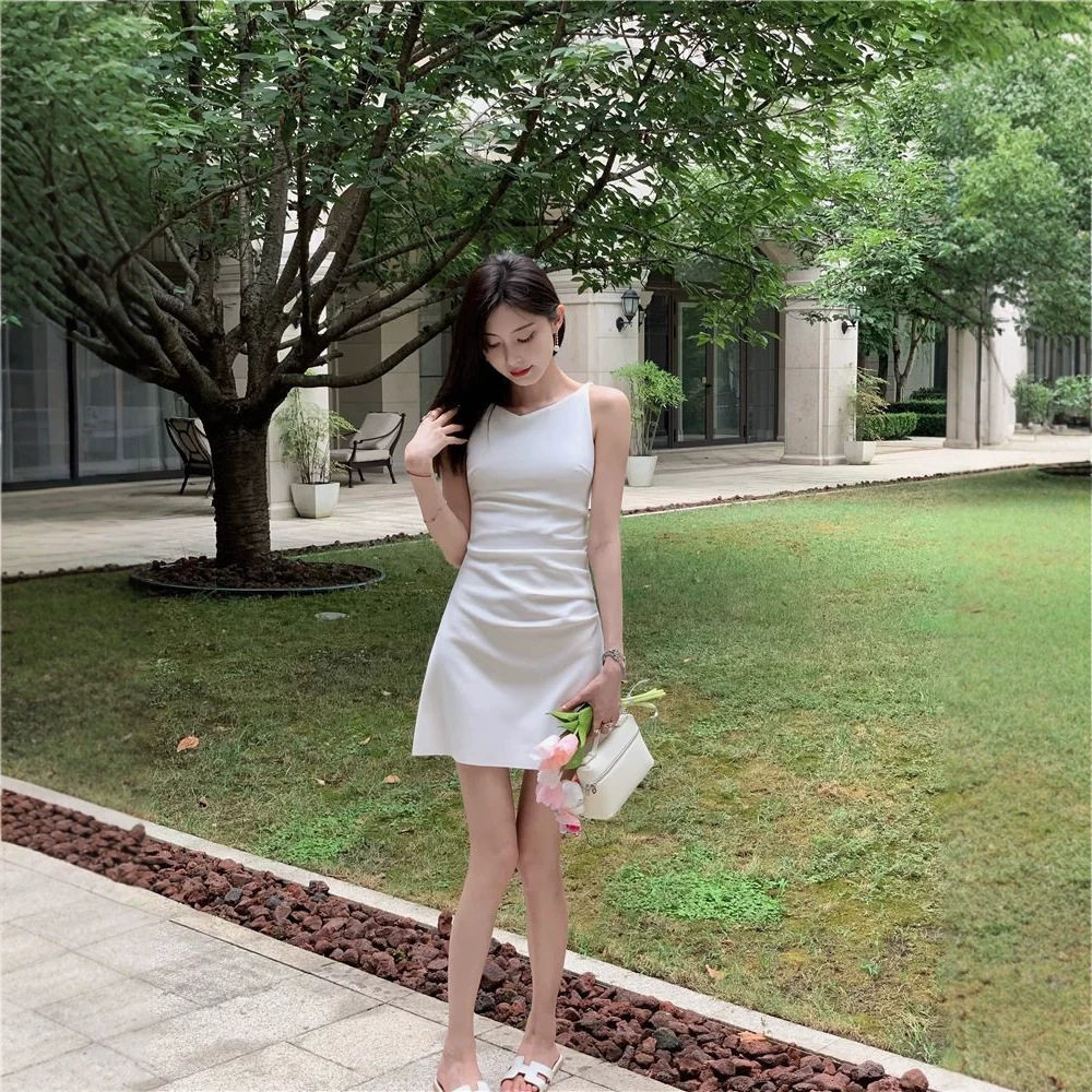 2026新吊带连衣裙千金修身包臀夏日绝美气质名媛裙子看掐腰一字领