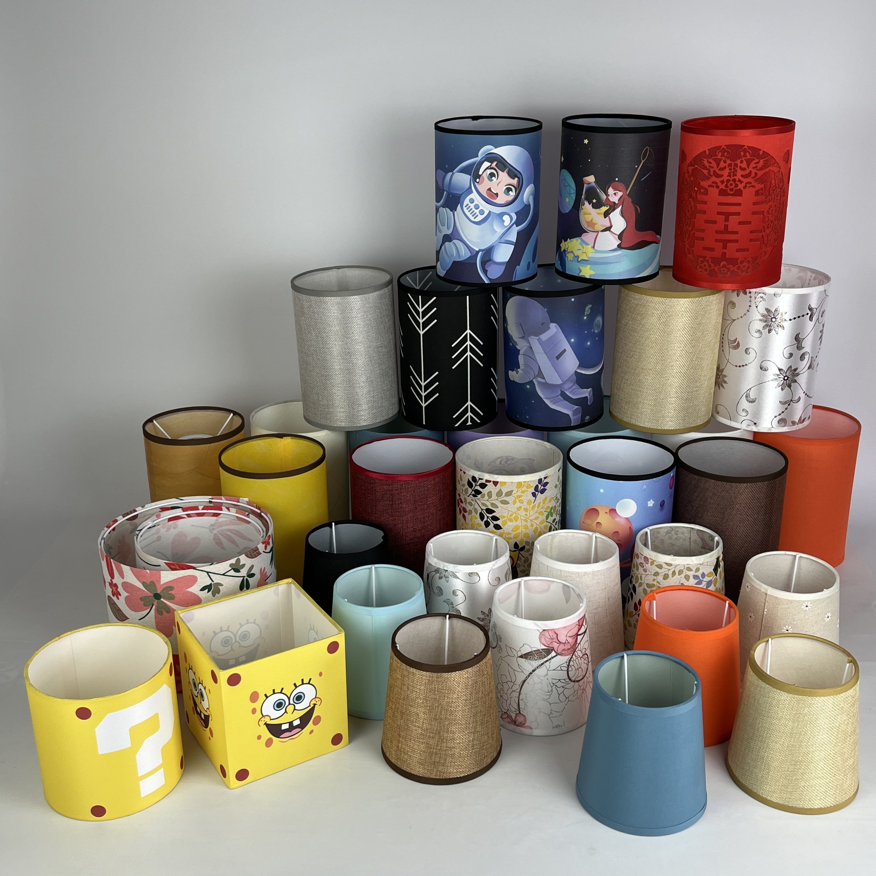 可拆卸圆筒形亚麻布灯罩台灯灯罩配件E27床头灯壁灯落地灯罩布艺