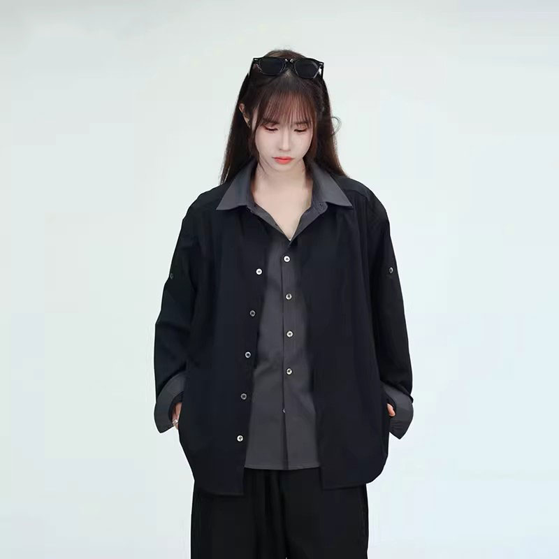 黑迟原创假两件西装衬衫