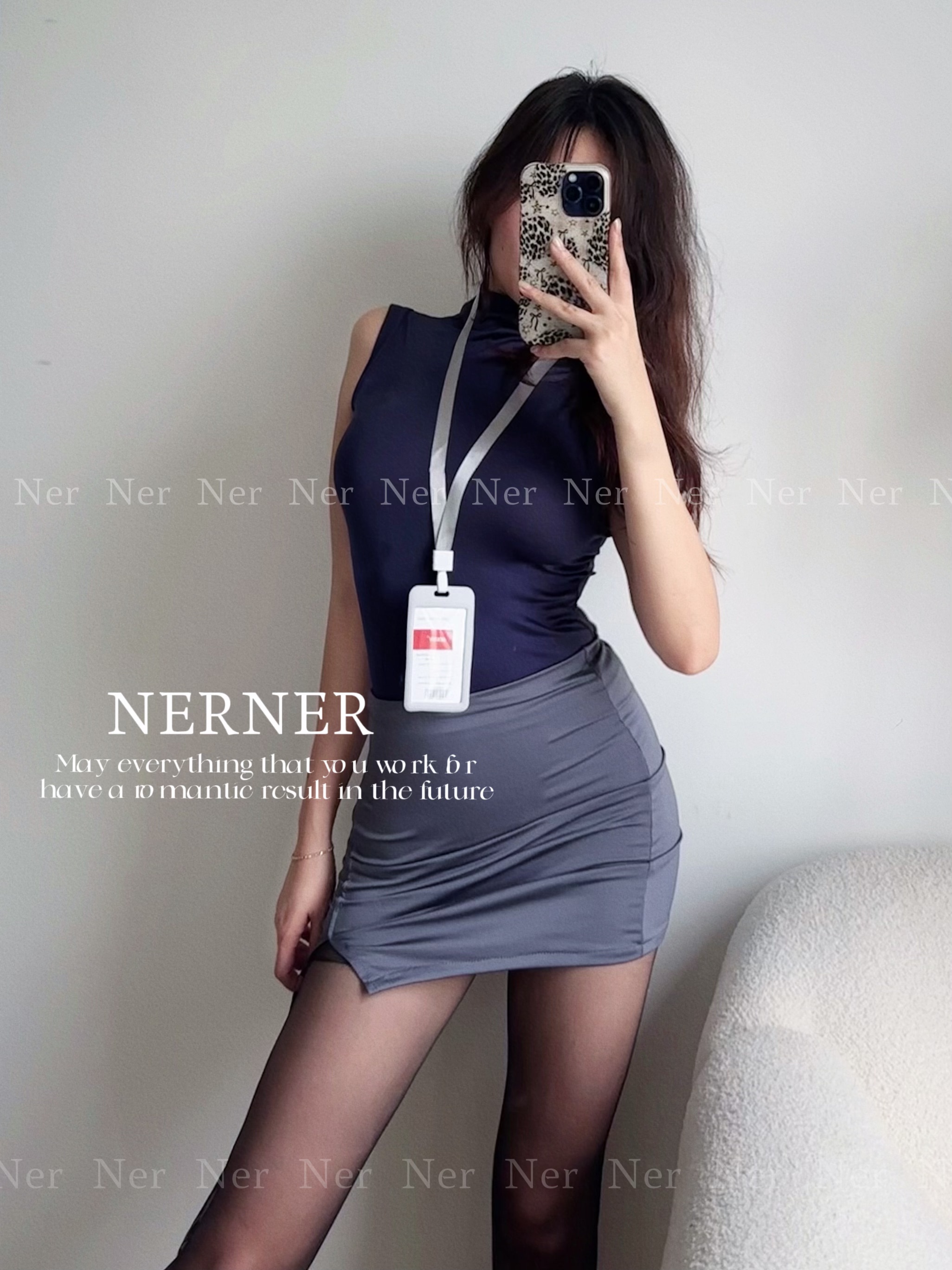 NERNER 野心* 灰白高级感OL角色扮演纯欲包臀裙性感内衣套装