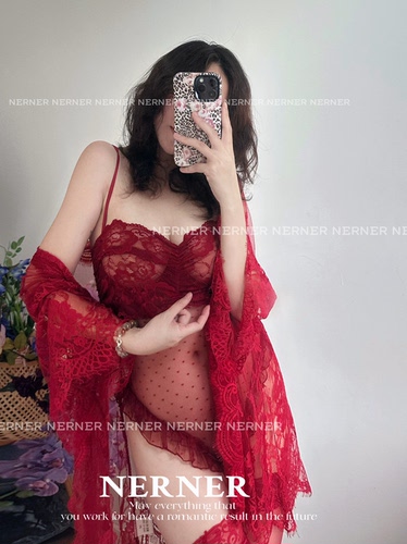 NERNER 诡计* 精美透蕾丝波点露胸诱惑性感连体内衣 免脱