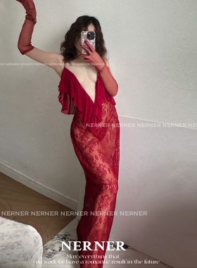 NERNER 唯美爱情* 绝美优雅透蕾丝深v礼服性感露背法式内衣 浪漫