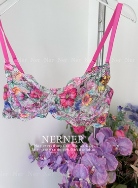 NERNER 明魅*法式浪漫花朵蕾丝性感内衣薄网纱文胸套装
