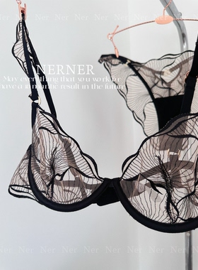 NERNER 意燃*法式超薄款内衣大胸显小性感透蕾丝显瘦纯欲文胸套装