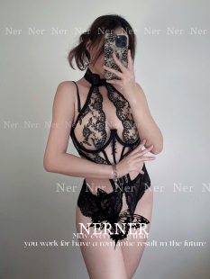 NERNER 尽情*性感纯欲挂脖镂空双层蕾丝聚拢连体内衣 超重工刺绣