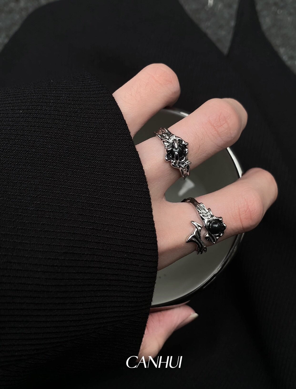 男女暗黑风小众设计荆棘玛瑙戒指