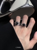 中性黑月光蜘蛛男女戒指暗黑风小众设计ins开口戒可调