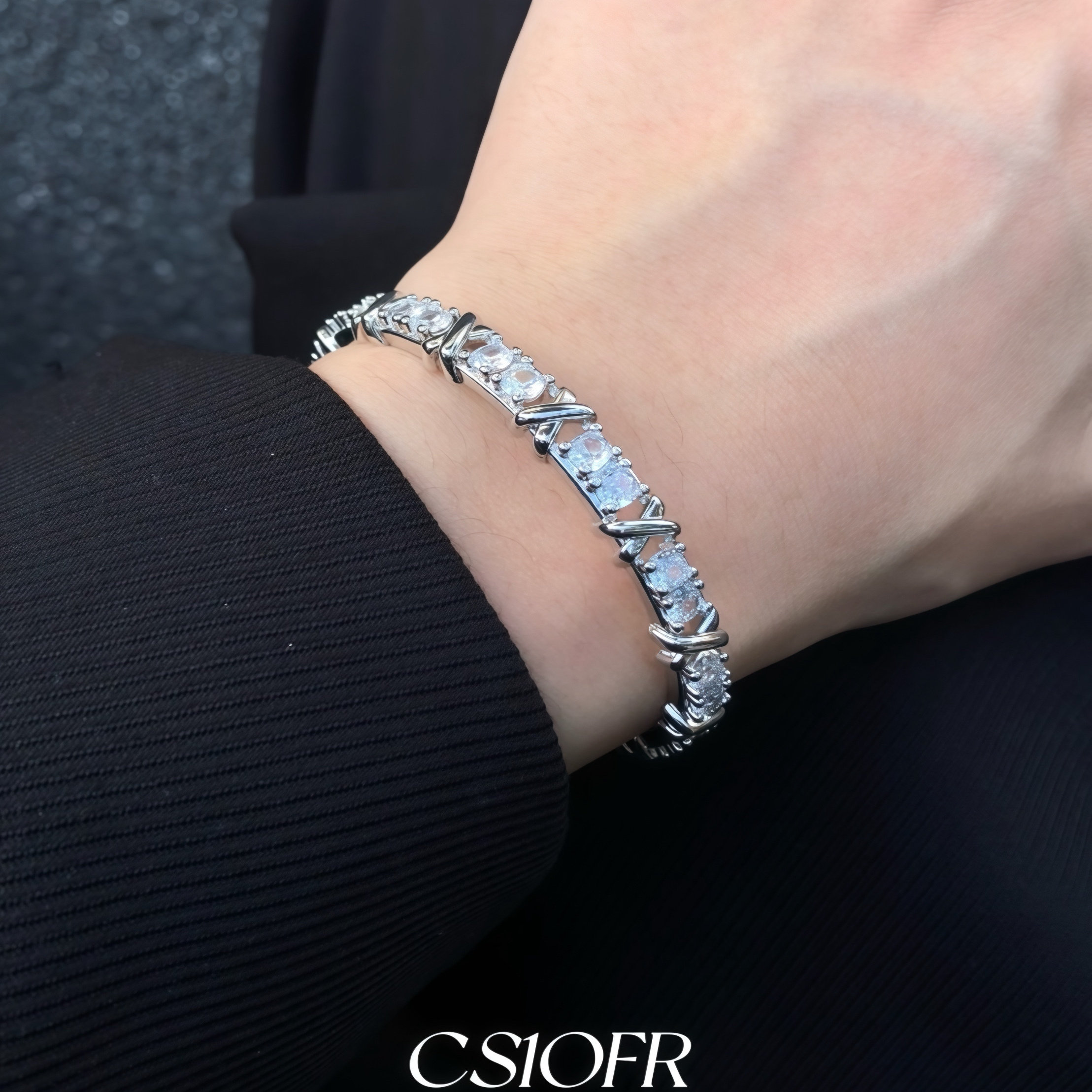 男女波光粼粼细闪手镯开口调节