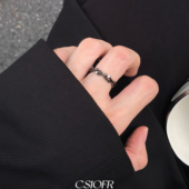 黑月光环绕戒指男女潮暗黑风小众设计不规则开口可调节配饰