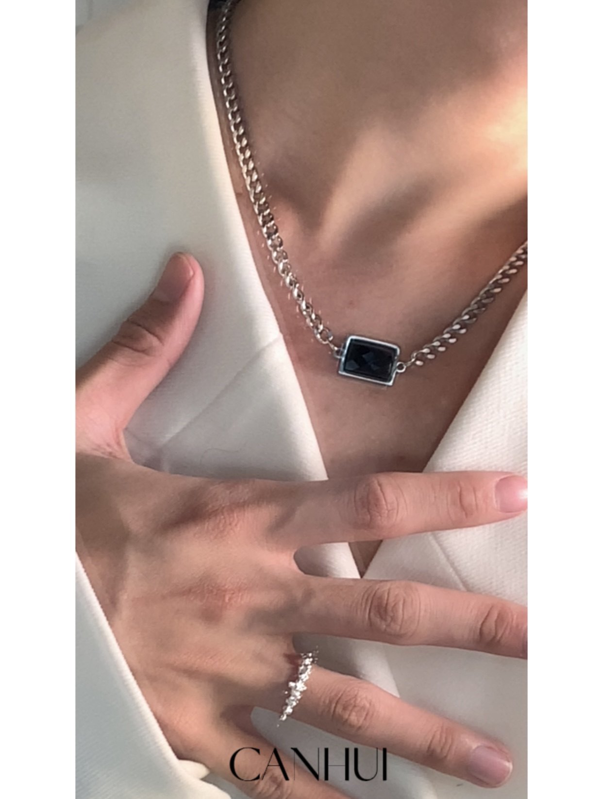 canhui嘻哈钛钢简约黑钻锁骨链小众设计感百搭ins风项链男女饰品