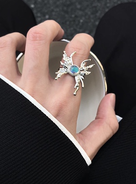 梦幻月光蝴蝶戒指男女小众设计