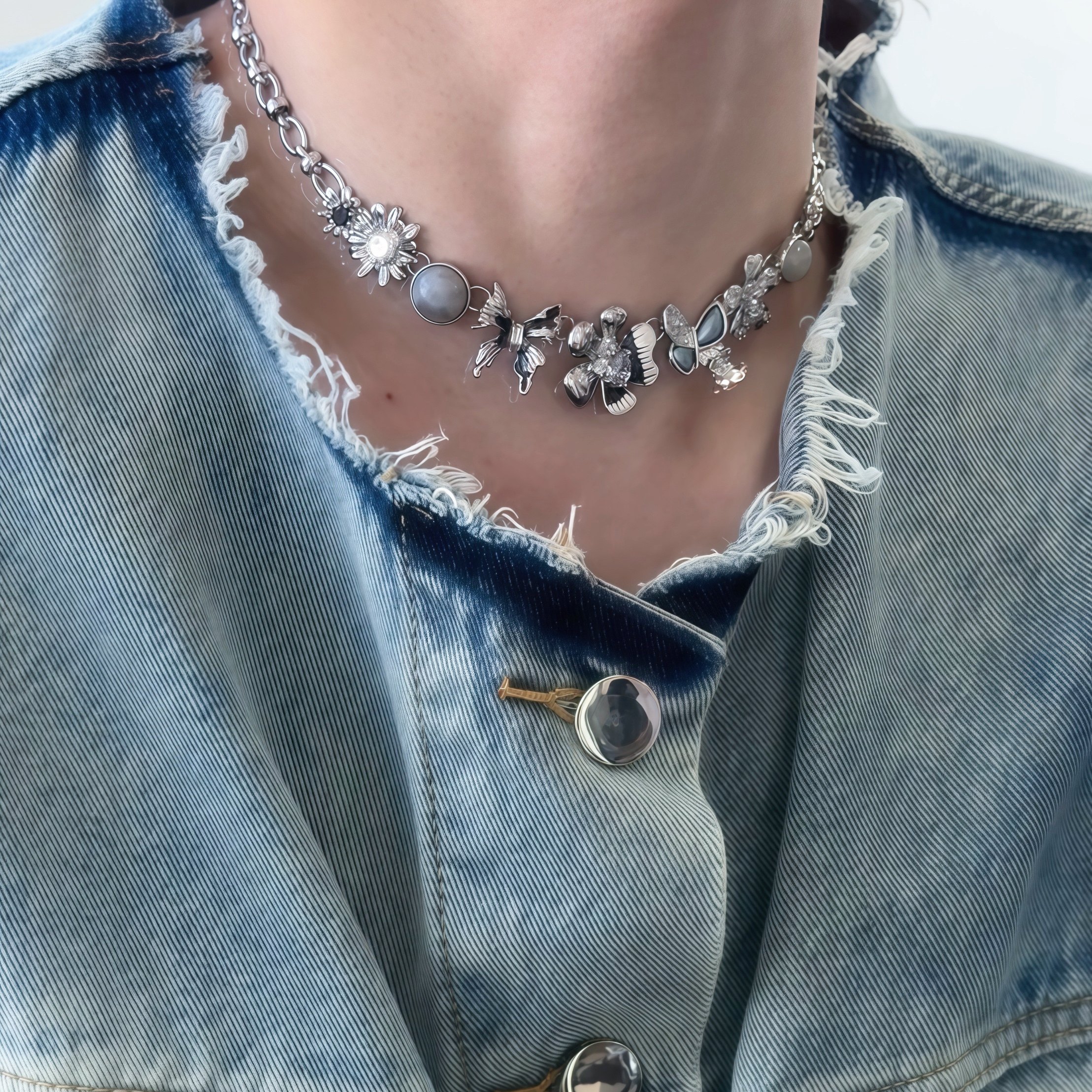 甜美风蝴蝶花朵项链女小众锁骨链