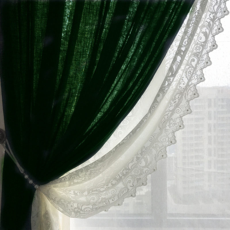 【墨绿】点睛专业定制做 美式乡村复古 纯色拼接棉麻亚麻环保窗帘,居家布艺,定制窗帘,淘宝优惠券,粉丝福利购,淘宝优惠卷