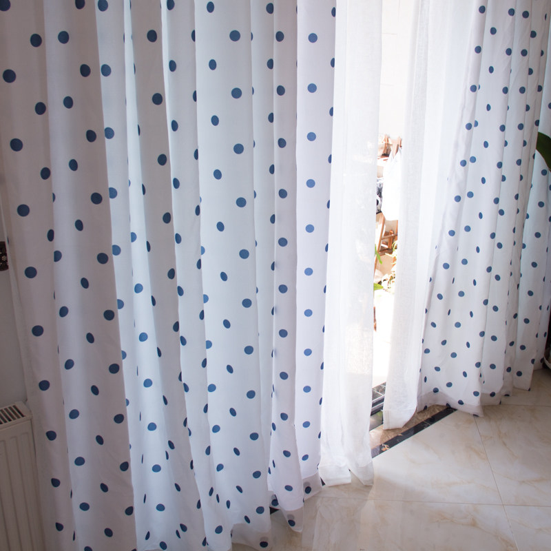【圆点】点睛清爽蓝色波点白色窗帘儿童房书房客厅清新简约现代窗,居家布艺,定制窗帘,淘宝优惠券,粉丝福利购,淘宝优惠卷