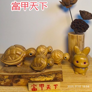 香樟木纯手工雕刻乌龟十二生肖摆件动物木雕实木驴木匠富甲天下
