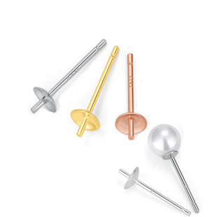 925纯银耳钉托珍珠空托半成品材料水晶耳环碗针耳托diy圆珠子配件