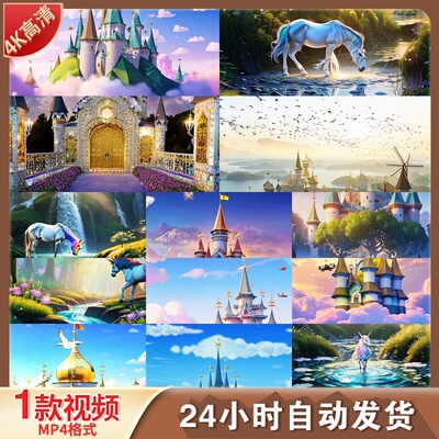 高清梦幻动画童话城堡森林冰雪奇缘卡通雪景LED背景视频素材