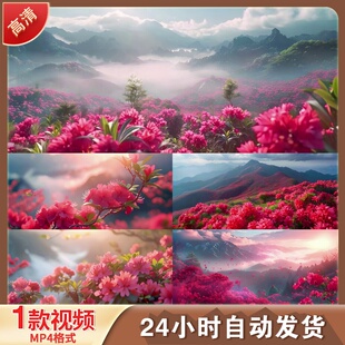 杜鹃花映山红红梅赞满山云雾缭绕风景LED舞台背景视频剪辑素材
