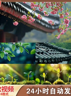 雨水节气谷雨惊蛰清明二十四节气绿色LED舞台背景视频剪辑素材