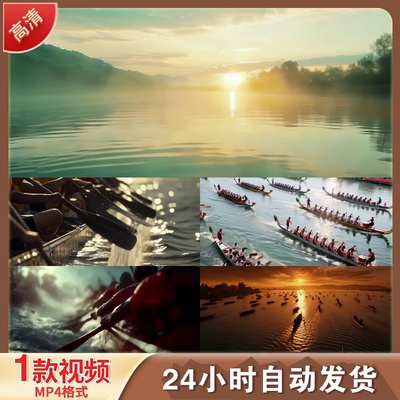 端午节赛龙舟水上竞速龙舟比赛中国风LED舞台背景视频剪辑素材