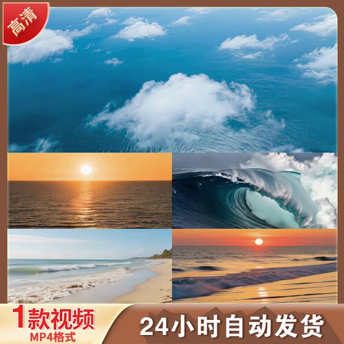 大海鸥翱翔海面沙滩海浪卷浪花礁石夕LED舞台背景视频剪辑素材