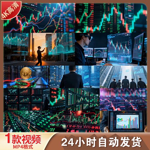 高清金融股市股票投资证券交易比特币期货涨势分时图数据视频素材