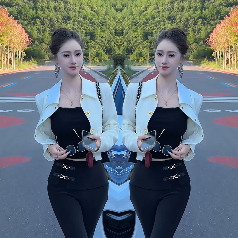 小翻领短外套显瘦喇叭裤两件套女