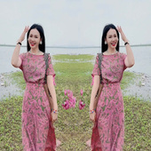 高级感时尚 显瘦长裙 洋气显白女人味百搭碎花短袖 气质连衣夏季 新款