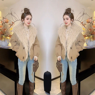 法式高级感时尚洋气保暖棉服女冬季新款大毛领拼接短款派克服外套