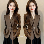 韩系高级感气质职业西装 腰带显瘦百搭V领小西服 外套女2026春新款